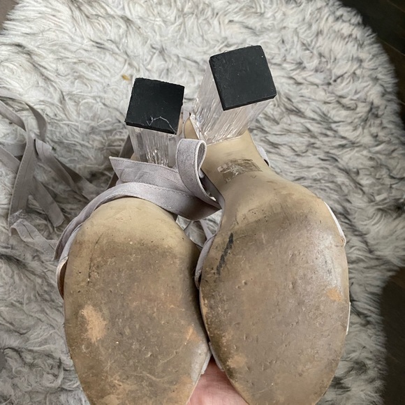 Public Desire grey wrap tie sandals with perspex heel - Picture 4 of 5